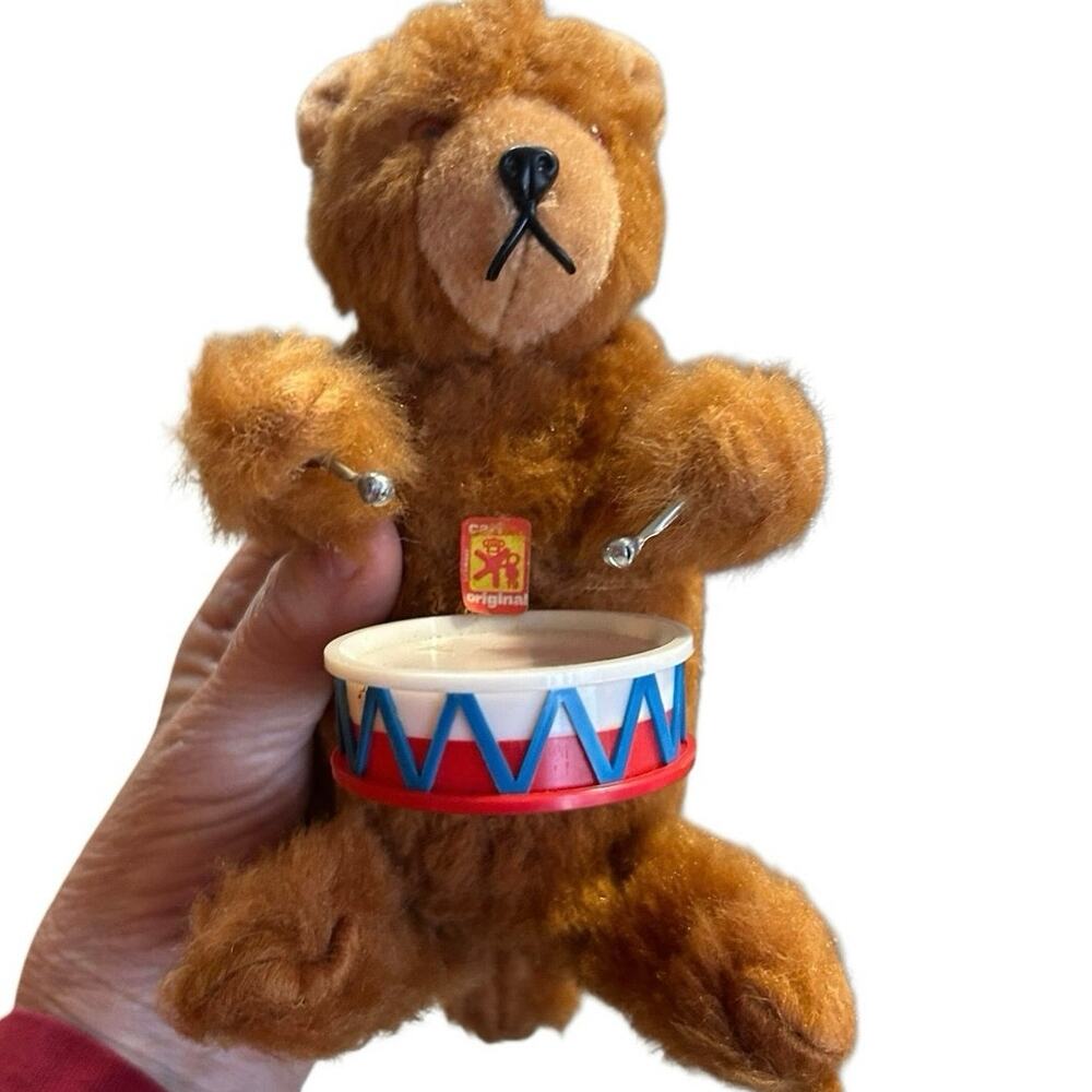 Max Carl Original Wind Up Bear Drums Moves Works 8” Toy Vintage Drummer Circus